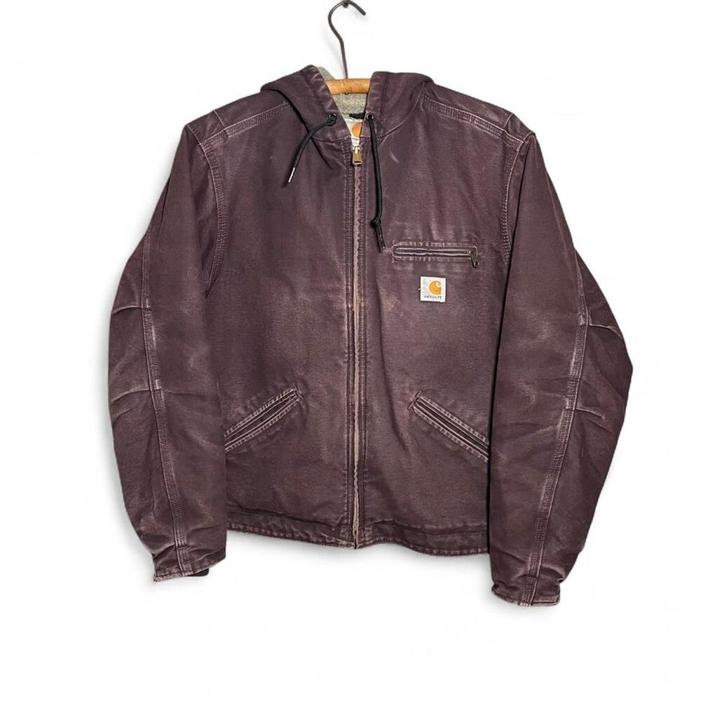 Vtg 2009 Womens Carhartt WJ141 Dark Purple Sherpa Lined Hooded Sierra Jacket Med